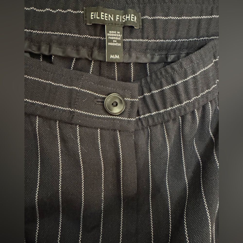 Eileen Fisher Tencel Wide Leg Pant in Indigo Pin Stripe - Medium - Picture 5 of 6
